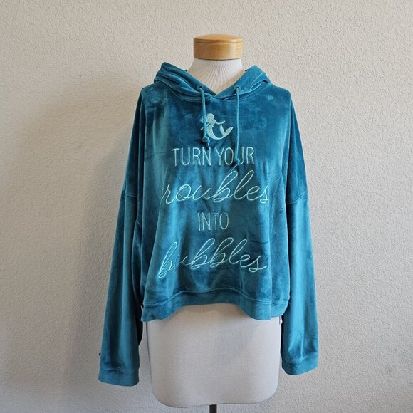 Disney Little Mermaid TROUBLES INTO BUBBLES Drop Shoulder Hooded Sweatshirt 1X - Picture 2 of 12